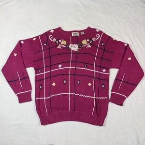 Separate Issues Vintage Magenta Floral 3D Knit Sweater Size Medium